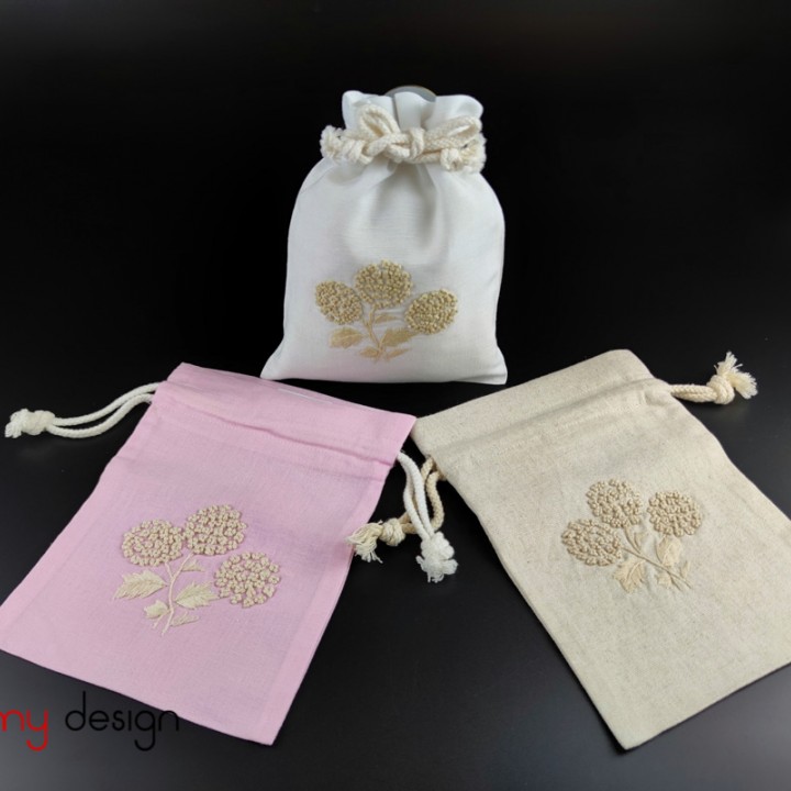 Dried flower bag with 3 mimosa flower embroidery (medium size)